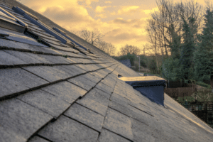Close-up of natural slate roof tiles