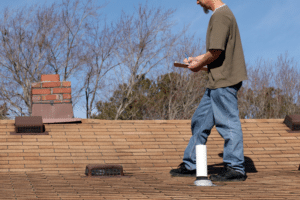 Roof inspection on a residential home roof using a roof inspection checklist for homeowners