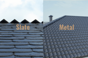 Slate roof vs metal roof comparison on residential homes in Gaithersburg, MD